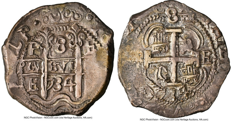 Philip V Cob 8 Reales 1734 P-E AU53 NGC, Potosi mint, KM31a, Cal-1569. 27.54gm. ...