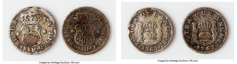 Pair of Charles III Uncertified 1/2 Reales VF, 1) 1/2 Real 1767 PTS-JR (Lacquere...