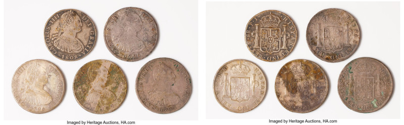Charles IV 5-Piece Lot of Uncertified 8 Reales, 1) 8 Reales 1792 PTS-PR, Potosi ...