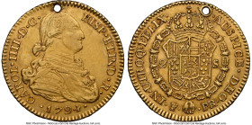 Charles IV gold 2 Escudos 1794 PTS-PR AU Details (Holed) NGC, Potosi mint, KM79, Cal-1364. An incredibly difficult series to collect in any meaningful...