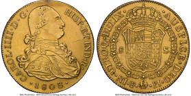 Charles IV gold 8 Escudos 1803 PTS-PJ AU Details (Removed From Jewelry) NGC, Potosi mint, KM81, Cal-1709, Onza-1102. A well-struck specimen sure to pi...