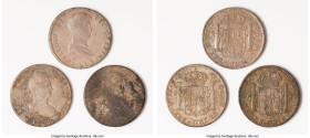 Ferdinand VII 3-Piece Lot of Uncertified 8 Reales, 1) 8 Reales 1808 PTS-PJ, Potosi mint, KM84, Cal-1373 2) 8 Reales 1809 PTS-PJ, Potosi mint, KM84, Ca...