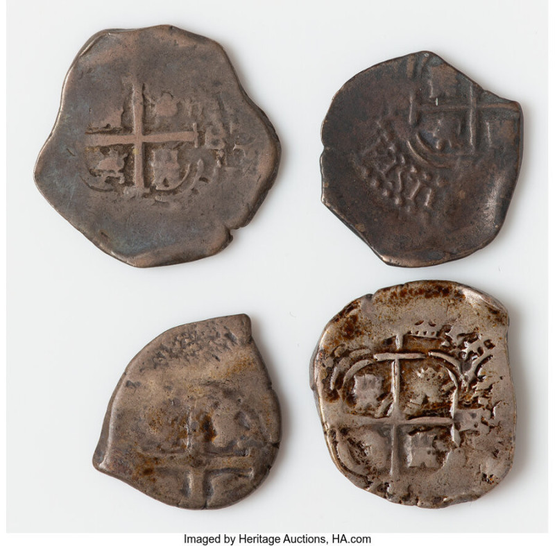 4-Piece Lot of Uncertified Reals, 1) Philip IV Real 1655 P-E, Potosi mint, KM13,...