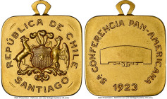 Republic gold "5th Pan-American Conference" Medal 1923-Dated UNC Details (Edge Filing) NGC, 23mm. 14.48gm. REPUBLICA DE CHILE / SANTIAGO Arms of Chile...