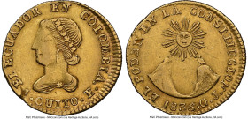 Republic gold Escudo 1835 QUITO-GJ AU53 NGC, Quito mint, KM15, Fr-2. A wholly covetable three-year type that garners significant collector enthusiasm ...