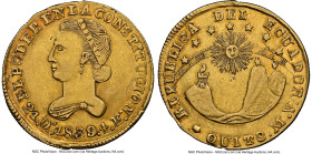 Republic gold 4 Escudos 1839 QUITO-MV AU53 NGC, Quito mint, KM19, Fr-4. An incredibly scarce emission and one we see only once every few years. While ...