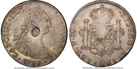 George III Counterstamped Dollar ND (1797-1799) Fine Details (Cleaned) NGC, KM626, S-3765A. Oval countermark on a Bolivia Charles IV 8 Reales 1792 PTS...
