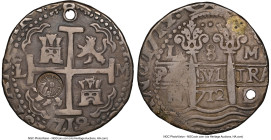 Central American Republic Counterstamped "Royal" 8 Reales ND (1839) VF Details (Obverse Repaired, Holed) NGC, cf. KM110.2 (unlisted dated). 26.03gm. H...