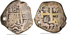 Central American Republic Counterstamped 8 Reales ND (1839) Fine Details (Holed) NGC, KM100. 26.17gm. Host: Bolivia Charles III Cob 8 Reales 1771 P-V/...