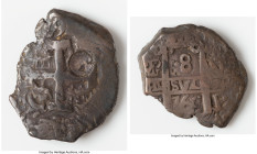 Central American Republic Counterstamped 8 Reales ND (1839) Fine, KM100. 26.41gm. Host: Charles III Cob 8 Reales 1763 P-V (KM45). While largely obscur...