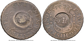 British Colony Counterstamped 10 Pence ND (1758) VF35 NGC, KM3, Prid-7. Host: Ferdinand VI Real 1757 LM-JM from Peru (cf. KM52); Counterstamp: GR in o...