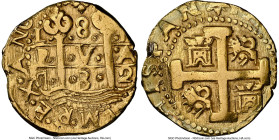 Philip V gold Cob 8 Escudos 1732 L-N AU Details (Removed From Jewelry) NGC, Lima mint, KM38.2, Cal-2146, Oro Macuquino-Unl. HISPAN variety. 26.85gm. A...