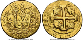 Philip V gold Cob 8 Escudos 1736 L-N AU Details (Removed From Jewelry) NGC, Lima mint, KM38.2, Cal-2151, Onza-312 (Rare), Oro Macuqino-312. 26.65gm. S...