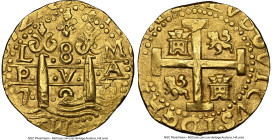Louis I gold Cob 8 Escudos 1725 L-M MS62 NGC, Lima mint, KM38.2, Cal-62, Oro Macuquino-541 (Very Rare). 26.84gm. An astounding representative from thi...