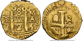 Louis I gold Cob 8 Escudos 1725/4 L-M AU55 NGC, Lima mint, KM40, Cal-61, Oro Macuqino-538 (Extremely Rare). 26.85gm. A prize among Peru specialists an...