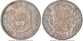 Ferdinand VI Real 1755 LM-JM AU55 NGC, Lima mint, KM52, Cal-157. A sublime minor dripping with patinated gloss throughout. Accompanied by the original...