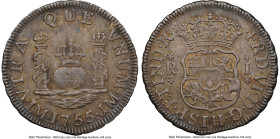 Ferdinand VI Real 1755 LM-JM AU55 NGC, Lima mint, KM52, Cal-157. Near Mint State and deeply patinated. Accompanied by the original collector envelope....