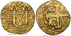 Ferdinand VI gold Cob 8 Escudos 1747 L-V AU50 NGC, Lima mint, KM47, Cal-756, Onza-556 (Rare), Oro Macuqino-556. 26.94gm. An exhilarating later date sp...