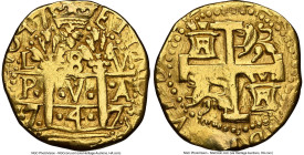 Ferdinand VI gold Cob 8 Escudos 1747 L-V AU Details (Removed From Jewelry) NGC, Lima mint, KM47, Cal-756, Onza-556 (Rare), Oro Macuqino-556. 26.52gm. ...