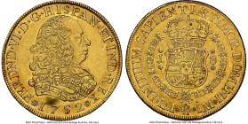 Ferdinand VI gold 8 Escudos 1752 LM-J AU58 NGC, Lima mint, KM50, Cal-765, Onza-578. A famed and highly collectible specimen of Lima origin, showcasing...
