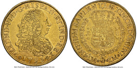 Ferdinand VI gold 8 Escudos 1753 LM-J AU55 NGC, Lima mint, KM50, Cal-766, Onza-579. Decidedly well-struck and beaming with near-Mint State brilliance,...