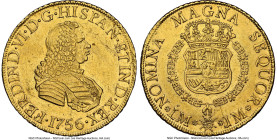 Ferdinand VI gold 8 Escudos 1756 LM-JM UNC Details (Scratches) NGC, Lima mint, KM59.1, Cal-771, Onza-584 (Rare). Despite the noted qualifier, the spec...