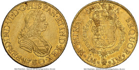 Ferdinand VI gold 8 Escudos 1760 LM-JM AU50 NGC, Lima mint, KM59.2, Cal-776, Onza-591. Posthumous issue. A surprisingly difficult emission and the las...