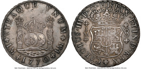 Charles III 8 Reales 1770 LM-JM XF Details (Obverse Damage) NGC, Lima mint, KM64.3, Cal-1031. One Dot (above first mint mark). Accompanied by the orig...