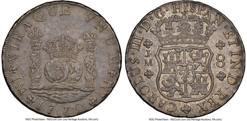 Charles III 8 Reales 1772 LM-JM AU53 NGC, Lima mint, KM64.2, Cal-1034. Pillar ty...