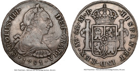 Charles III 8 Reales 1781 LM-MI VF35 NGC, Lima mint, KM78, Cal-1048. Accompanied by the original collector envelope and Schulman lot tag. Ex. Hans Sch...