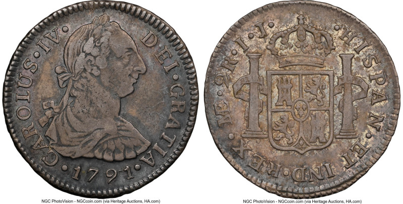 Charles IV 2 Reales 1791 LM-IJ VF35 NGC, Lima mint, KM85.1, Cal-571. "CAROLVS IV...