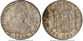 Charles IV 8 Reales 1801 LM-IJ AU Details (Environmental Damage) NGC, Lima mint, KM97, Cal-919. Accompanied by the original collector envelope. HID098...