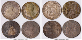 Charles IV 4-Piece Lot of Uncertified Assorted 8 Reales, 1) 8 Reales 1792 LM-IJ 2) 8 Reales 1800 LM-IJ 3) 8 Reales 1802 LM-IJ 4) 8 Reales 1806 LM-JP A...
