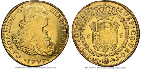 Charles IV gold 8 Escudos 1797 LM-IJ AU Details (Removed From Jewelry) NGC, Lima mint, KM101, Cal-1596, Onza-989. Accompanied by the original collecto...