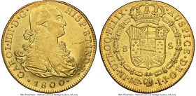 Charles IV gold 8 Escudos 1800 LM-IJ AU Details (Mount Removed) NGC, Lima mint, KM101, Cal-1601, Onza-995. Accompanied by the original collector envel...