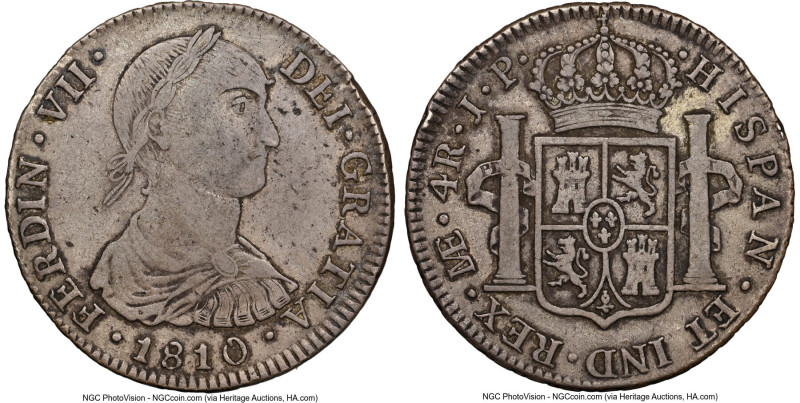 Ferdinand VII 4 Reales 1810 LM-JP VF30 NGC, Lima mint, KM105.2, Cal-1063. A high...