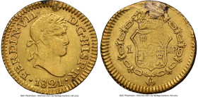 Ferdinand VII gold 1/2 Escudo 1821 L-JP AU Details (Mount Removed, Cleaned) NGC, Lima mint, KM125, Cal-1484. A scarce final-date 1/2 Escudo from the L...