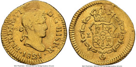 Ferdinand VII gold 1/2 Escudo 1821 L-JP XF Details (Plugged, Cleaned) NGC, Lima mint, KM125, Cal-1484. A covetable fractional issue and one that comes...