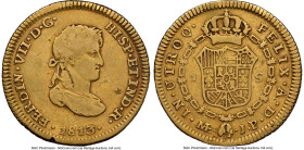 Ferdinand VII gold Escudo 1813 LM-JP VF Details (Bent) NGC, Lima mint, KM119, Cal-1500. Small draped laureate bust type. A more difficult Escudo from ...