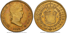 Ferdinand VII gold 4 Escudos 1818 LM-JP XF45 NGC, Lima mint, KM128, Cal-1705. A most difficult date and denomination and one of the more elusive types...