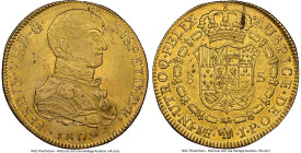 Ferdinand VII gold 8 Escudos 1809 LM-JP AU Details (Obverse Cleaned) NGC, Lima mint, KM107, Cal-1754, Onza-1211 (Rare). Imaginary bust type. An impres...