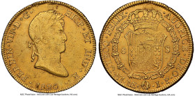 Ferdinand VII gold 8 Escudos 1820 LM-JP AU Details (Plugged, Cleaned) NGC, Lima mint, KM129.1, Cal-1767, Onza-1230. Accompanied by the original collec...