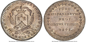Ferdinand VII silver "Puno" Proclamation Medal 1808 MS64 NGC, Fonrobert-9251. 26mm. FERDINANDO. VII. D. G. OPTATO. PRINC. JURAT. Arms of Puno // PUNO ...