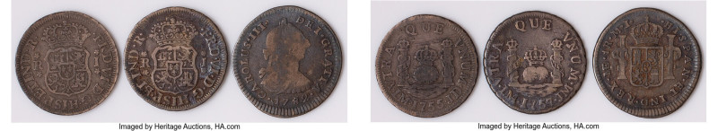 3-Piece Lot of Uncertified Assorted Reals, 1) Ferdinand VI Real 1755 LM-JD, Lima...