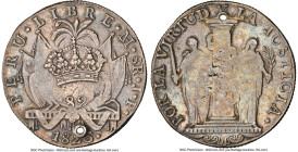 Provisional Government Counterstamped 8 Reales 1824 VF Details (Holed) NGC, Lima mint, KM130. Host: Provisional Republic 8 Reales 1823 LM-JP; Counters...