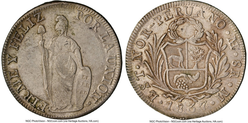 North Peru. Republic 8 Reales 1837 LM-M AU58 NGC, Lima mint, KM155, Elizondo-173...