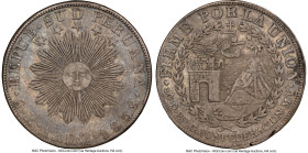 South Peru. Republic 8 Reales 1838 AREQ-MV XF45 NGC, Arequipa mint, KM170.3. A famed rarity of not only the Peruvian numismatics, but the greater Sout...