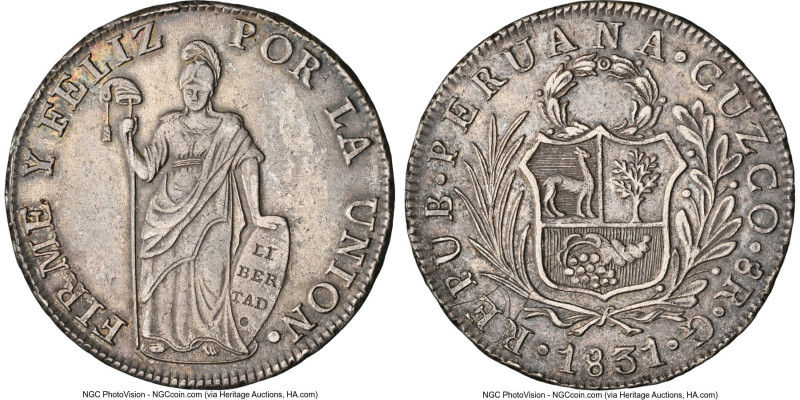 Republic 8 Reales 1831 CUZCO-G XF45 NGC, Cuzco mint, KM142.4, Elizondo-133. A ha...