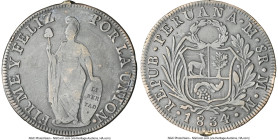 Republic 8 Reales 1834 LM-MM VF Details (Mount Removed) NGC, Lima mint, KM142.3, Elizondo-121. Accompanied by the original collector envelope. HID0980...