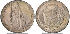 Republic 8 Reales 1843 LIMA-MB MS62 NGC, Lima mint, KM142.10. A difficult series to obtain in advanced grades, the current near-Choice Mint State spec...